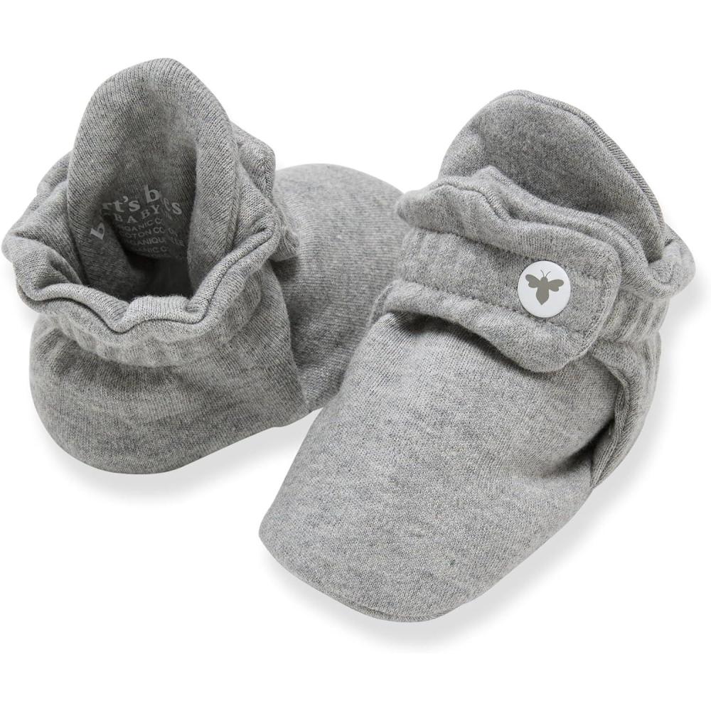 imageBurts Bees Baby Unisex Booties Organic Cotton Newborn Essentials Shoes for InfantsHeather Grey