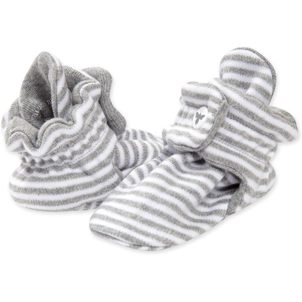imageBurts Bees Baby Unisex Booties Organic Cotton Newborn Essentials Shoes for InfantsHeather Grey Stripe