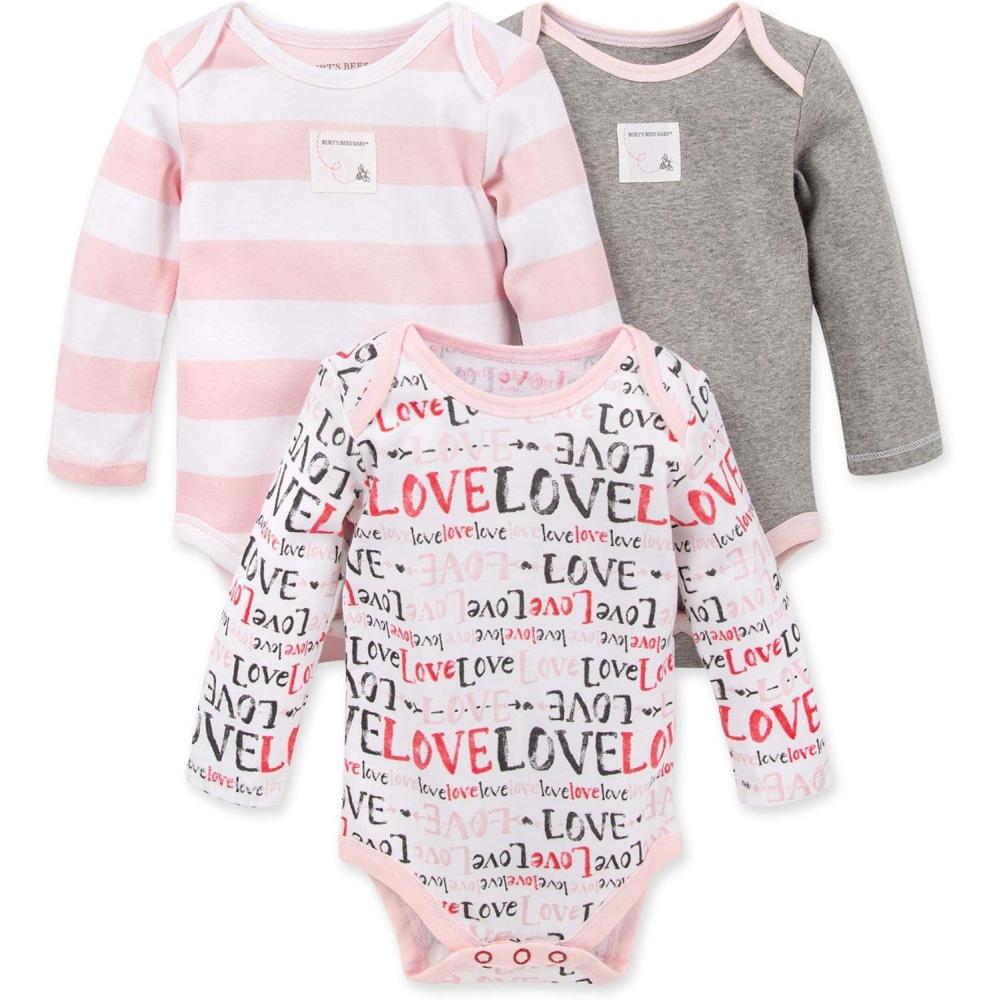 imageBurts Bees Baby Unisex Short Sleeve Organic Cotton Bodysuits 3PackLove Love Love