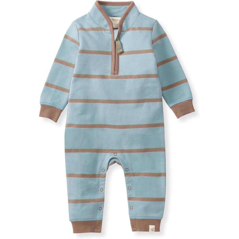 imageBurts Bees Baby babyboys 100 Organic Cotton Onepiece Long Sleeve High Neck Jumpsuit CoverallsBlue Holland Stripe