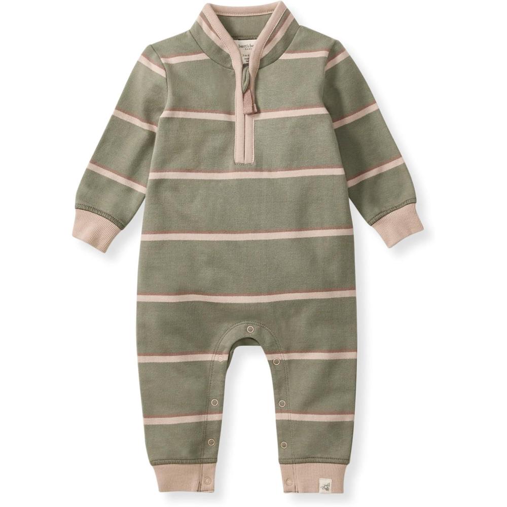 imageBurts Bees Baby babyboys 100 Organic Cotton Onepiece Long Sleeve High Neck Jumpsuit CoverallsHolland Stripe