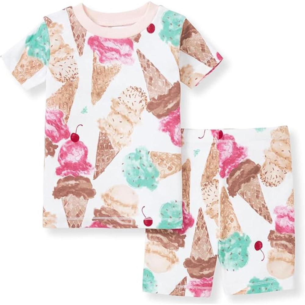 imageBurts Bees Baby babygirls Pjs Short Sleeve Tee and Shorts 2piece Pajama Set 100 Organic CottonIce Cream Social