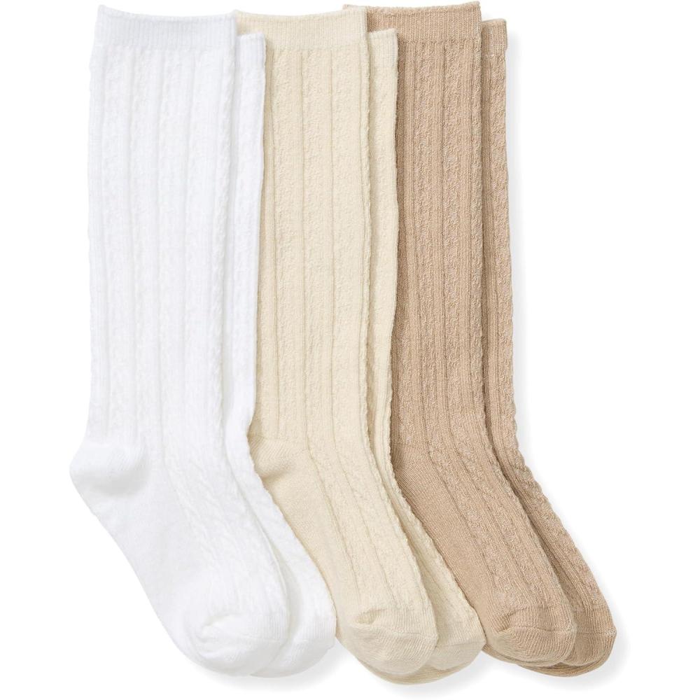 imageBurts Bees Baby babygirls Set of 3 Cable Knit Kneehigh Organic Cotton Stockings SocksOat Multi