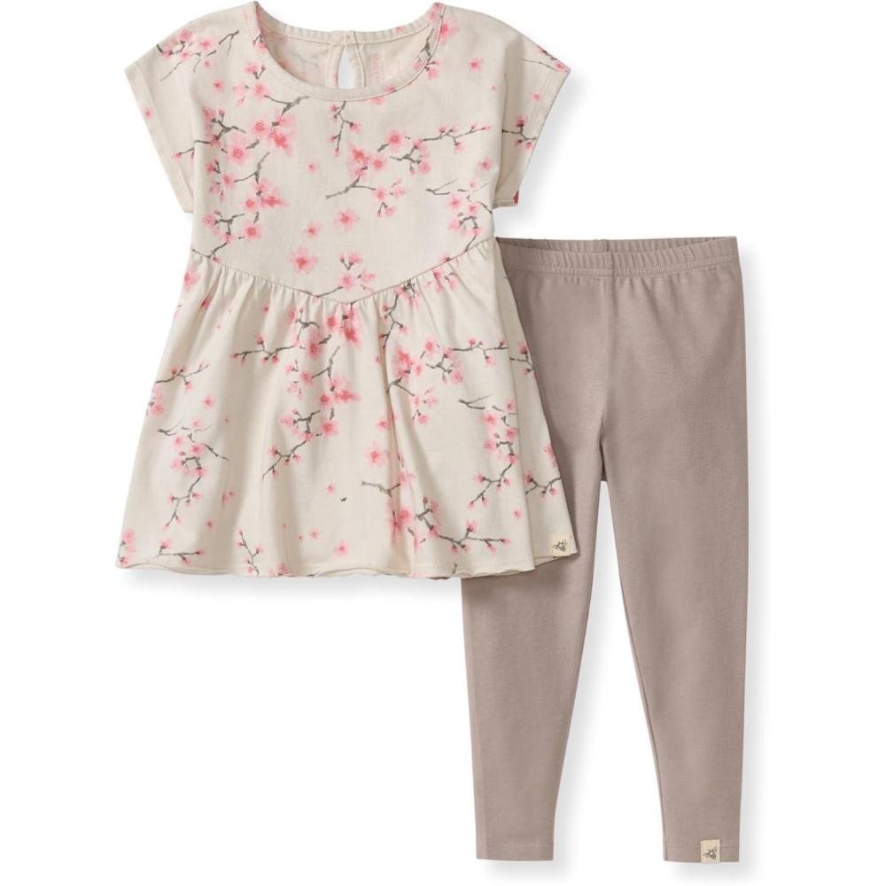 imageBurts Bees Baby babygirls Short Sleeve Top and Leggings Set Outfit Bundle 100 Organic CottonCherry Blossoms