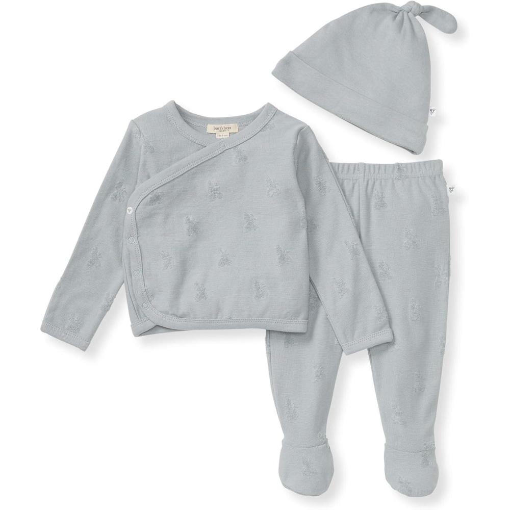 imageBurts Bees Baby babygirls Unisex Baby Take Me Home Set 3piece Top Pant and Hat BundleBlue Raised Terry Bee