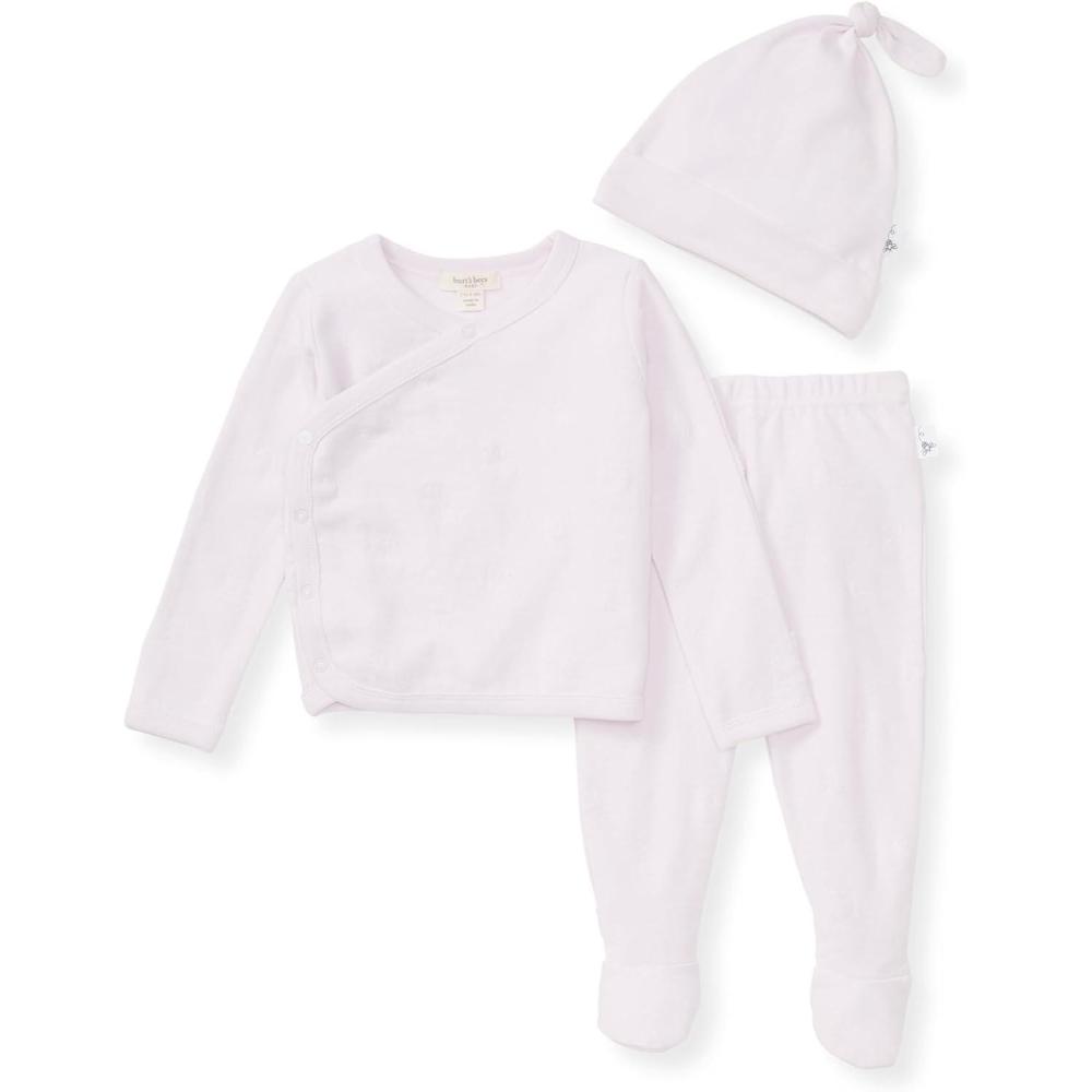 imageBurts Bees Baby babygirls Unisex Baby Take Me Home Set 3piece Top Pant and Hat BundleLavender Raised Terry