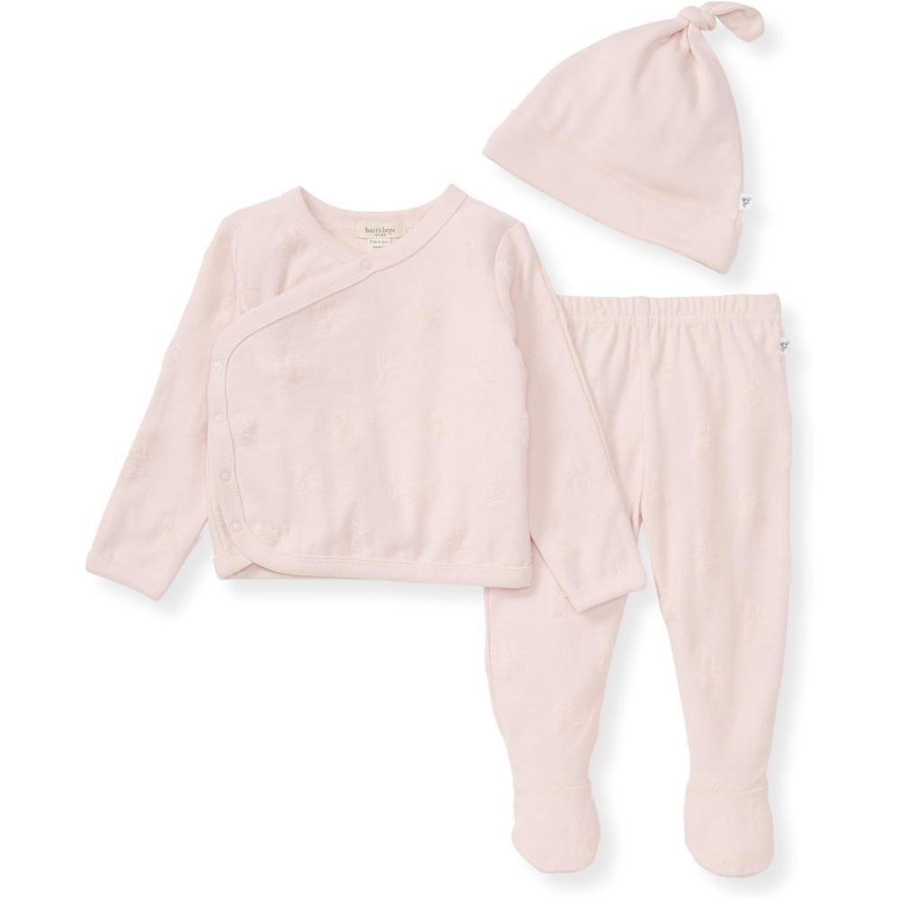 imageBurts Bees Baby babygirls Unisex Baby Take Me Home Set 3piece Top Pant and Hat BundlePink Raised Terry Bee