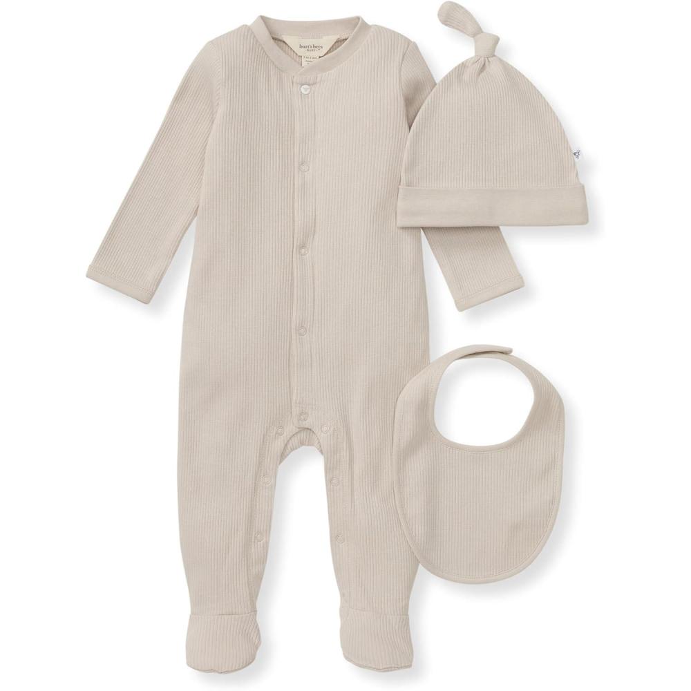 imageBurts Bees Baby unisexbaby Jumpsuit 100 Organic Cotton Onepiece Outfit CoverallLimestone 3pc Set