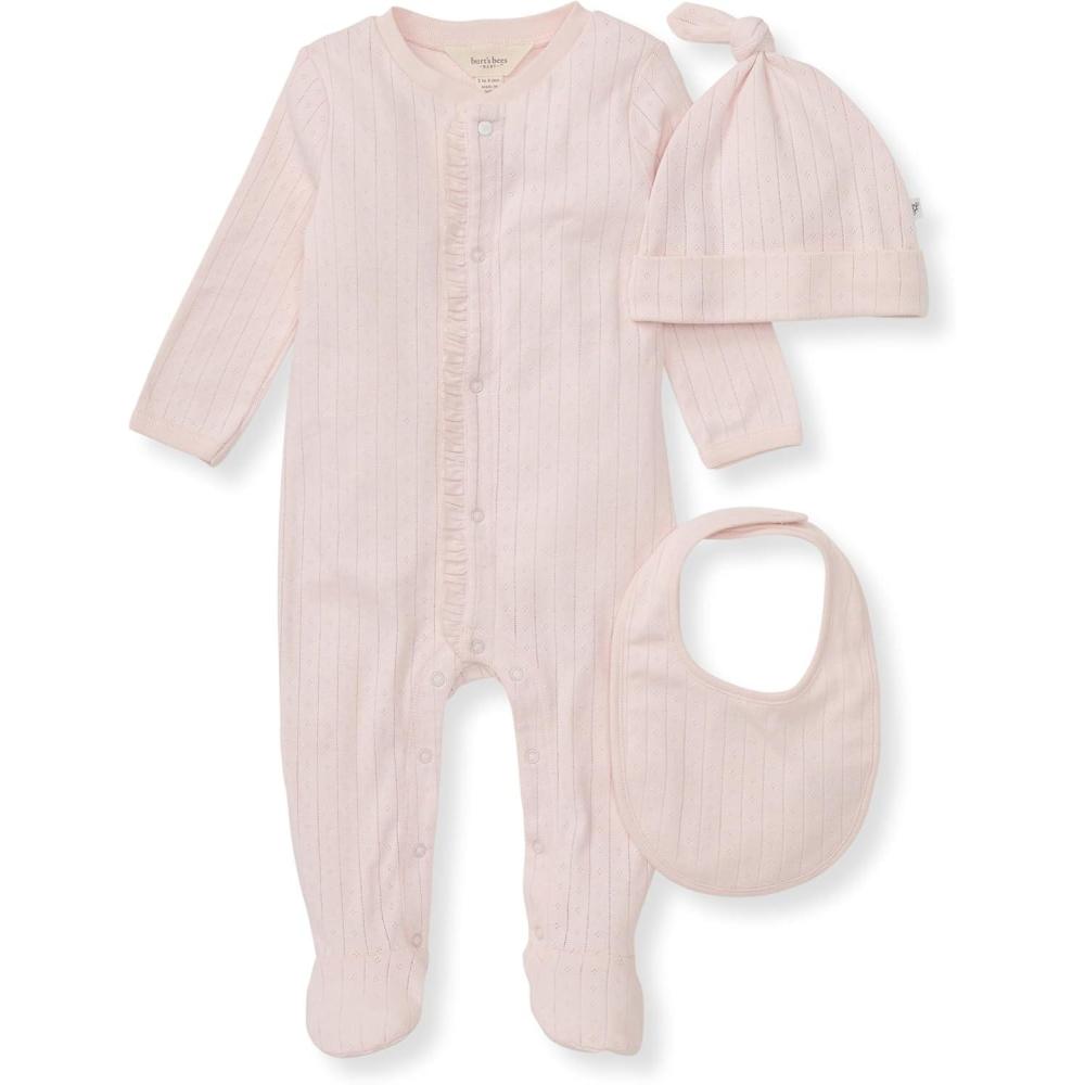 imageBurts Bees Baby unisexbaby Jumpsuit 100 Organic Cotton Onepiece Outfit CoverallPink 3pc Set