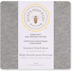 Bassinet Sheet, Infant Fitted BEESNUG Cover, 100% Organic Cotton, Soft Unisex Newborn Essentials for All Standard Oval or Rectangle Bassinet Bed Pads or Mattresses – 15 x 33 Inches(Grey)
