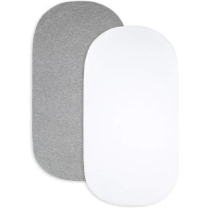 Bassinet Sheet, Infant Fitted BEESNUG Cover, 100% Organic Cotton, Soft Unisex Newborn Essentials for All Standard Oval or Rectangle Bassinet Bed Pads or Mattresses – 15 x 33 Inches(Heather Grey/White)