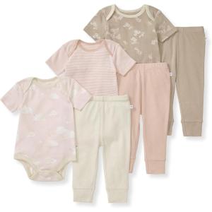 Burt Bees – 6Pk Baby Girl Organic Cotton Bodysuit & Pant Set, Ranunculus(Pink 6-piece Set)