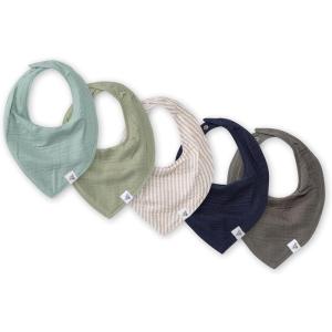 Burt’s Bees Baby 5-Pack Bandana Bib Set with Snap Closure(Sea Foam Blue)