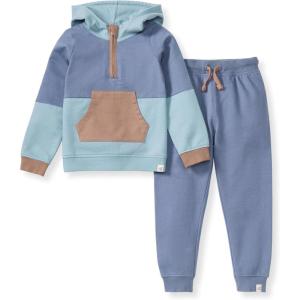 Burt’s Bees Baby Baby Boys Hoodie and Pant Set, Top & Bottom Outfit Bundle, 100% Organic Cotton(Flint Blue)