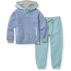 Burt’s Bees Baby Baby Boys Hoodie and Pant Set, Top & Bottom Outfit Bundle, 100% Organic Cotton(Indigo Colorblocked Set)
