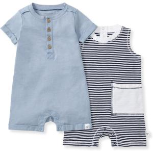Burt’s Bees Baby Baby Boys Rompers, 100% Organic Cotton One-piece Coverall and Layette 2-pack Set(Classic Stripe 2-pk)