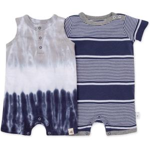 Burt’s Bees Baby Baby Boys Rompers, 100% Organic Cotton One-piece Coverall and Layette 2-pack Set(Indigo Dip Dye)