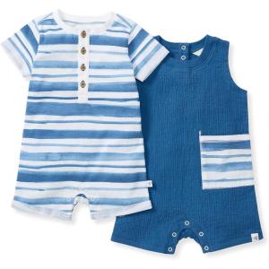 Burt’s Bees Baby Baby Boys Rompers, 100% Organic Cotton One-piece Coverall and Layette 2-pack Set(Watercolor Stripes)
