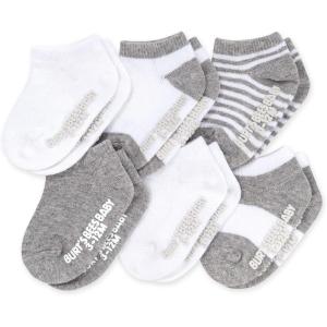 Burt’s Bees Baby Baby Girls’ Ankle Socks with Non-Slip Grips (6-Pack)(Heather Grey Multi)