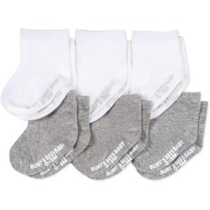 Burt’s Bees Baby Baby Girls’ Ankle Socks with Non-Slip Grips (6-Pack)(Solid Grey/White)