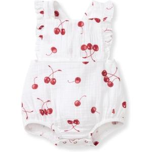 Burt’s Bees Baby Baby Girls Romper – 100% Organic Cotton, One-Piece Shortall Girl Outfit for Sizes Newborn to 24 Months(Cherry Pickin)