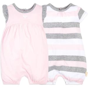 Burt’s Bees Baby Baby Girl’s Rompers, Set of 2 Bubbles, One Piece Jumpsuits, 100% Organic Cotton(Blossom Multi Stripe)