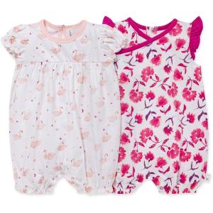 Burt’s Bees Baby Baby Girl’s Rompers, Set of 2 Bubbles, One Piece Jumpsuits, 100% Organic Cotton(Graceful Swans)