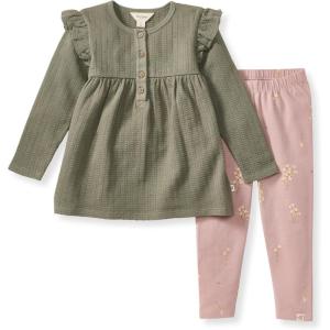Burt’s Bees Baby Baby Girls Top and Pant Set, Tunic and Leggings Bundle, 100% Organic Cotton(Budding Beauty)
