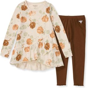 Burt’s Bees Baby Baby Girls Top and Pant Set, Tunic and Leggings Bundle, 100% Organic Cotton(Lovey Pumpkins Set)
