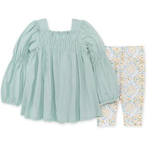 Burt’s Bees Baby Baby Girls Top and Pant Set, Tunic and Leggings Bundle, 100% Organic Cotton(Smocked Tunic & Capri)