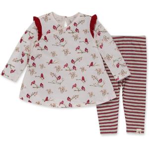Burt’s Bees Baby Baby Girls Top and Pant Set, Tunic and Leggings Bundle, 100% Organic Cotton(Snowy Songbirds)