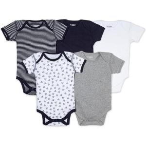 Burt’s Bees Baby Bodysuits, Short Sleeve and Long Sleeve One-Pieces, 100% Organic Cotton, Pack of 5(Blueberry Prints 5-pk)