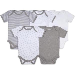 Burt’s Bees Baby Bodysuits, Short Sleeve and Long Sleeve One-Pieces, 100% Organic Cotton, Pack of 5(Heather Grey Prints 5-pk)