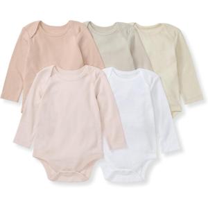 Burt’s Bees Baby Bodysuits, Short Sleeve and Long Sleeve One-Pieces, 100% Organic Cotton, Pack of 5(Pink Sand Long Sleeve)