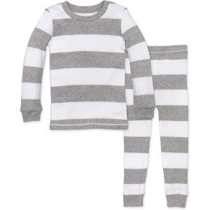 Burt’s Bees Baby Boys’ 2-Piece Long Sleeve Tee and Pants Organic Cotton Pajama Set(Heather Grey Rugby Stripe)