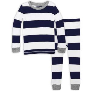 Burt’s Bees Baby Boys’ 2-Piece Long Sleeve Tee and Pants Organic Cotton Pajama Set(Midnight Rugby Stripe)