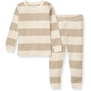 Burt’s Bees Baby Boys’ 2-Piece Long Sleeve Tee and Pants Organic Cotton Pajama Set(Oat Rugby Stripe)