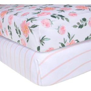 Burt’s Bees Baby Essential Organic Cotton Fitted Crib Sheet, Breathable for Boy Girl Standard Crib & Toddler Mattresses(Autumn Blooms 2-pk)