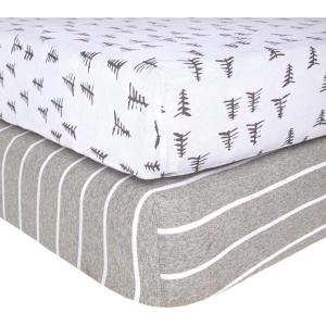 Burt’s Bees Baby Essential Organic Cotton Fitted Crib Sheet, Breathable for Boy Girl Standard Crib & Toddler Mattresses(Pine Forest/Stripe 2-pk)