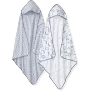 Burts Bees Baby Infant Hooded Towels Little Ducks Organic Cotton, Unisex Bath Essentials and Newborn Necessities, Soft Nursery Towel with Hood Set, 2-Pack Size 29 x 29 Inch(Hello Moon Quarry)