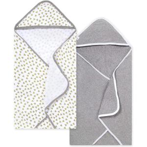 Burts Bees Baby Infant Hooded Towels Little Ducks Organic Cotton, Unisex Bath Essentials and Newborn Necessities, Soft Nursery Towel with Hood Set, 2-Pack Size 29 x 29 Inch(Honeybee/Grey)