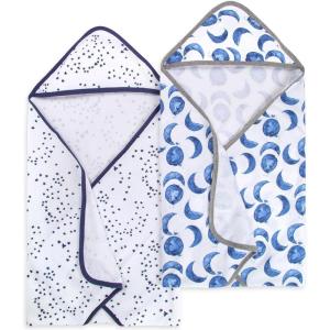 Burts Bees Baby Infant Hooded Towels Little Ducks Organic Cotton, Unisex Bath Essentials and Newborn Necessities, Soft Nursery Towel with Hood Set, 2-Pack Size 29 x 29 Inch(Indigo Moons)
