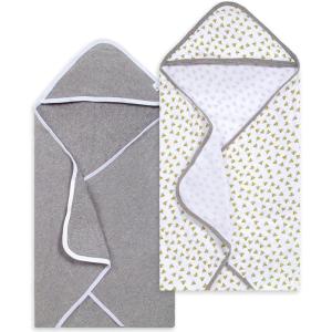 Burts Bees Baby Infant Hooded Towels Little Ducks Organic Cotton, Unisex Bath Essentials and Newborn Necessities, Soft Nursery Towel with Hood Set, 2-Pack Size 29 x 29 Inch(Grey Yellow Bees)