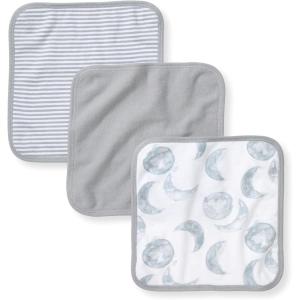 Burt’s Bees Baby Infant Washcloths, 100% Organic Cotton, Soft and Super Absorbent Knit Terry Wash Cloth – 3 Pack Set(Light Blue Hello Moon)