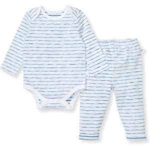 Burt’s Bees Baby Unisex Bodysuit and Pant Set, 100% Organic Cotton(Blue Slub Stripe)