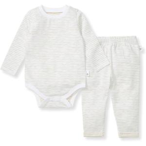 Burt’s Bees Baby Unisex Bodysuit and Pant Set, 100% Organic Cotton(Mossy Green Stripe)