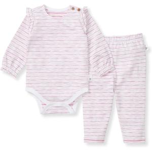Burt’s Bees Baby Unisex Bodysuit and Pant Set, 100% Organic Cotton(Pink Slub Stripe)