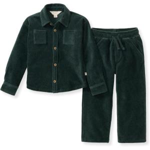 Burt’s Bees Baby baby-boys Shirt and Pant Set, Long Sleeve Top & Bottom Outfit Bundle, 100% Organic Cotton(Green Corduroy)