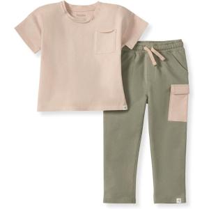 Burt’s Bees Baby baby-boys Shirt and Pant Set, Long Sleeve Top & Bottom Outfit Bundle, 100% Organic Cotton(Soft Mocha)
