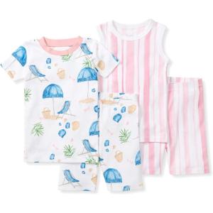 Burt’s Bees Baby baby-girls Pajamas, Short Sleeve Tee and Shorts 2-piece Pj Set, 100% Organic Cotton(Santorini Beach)